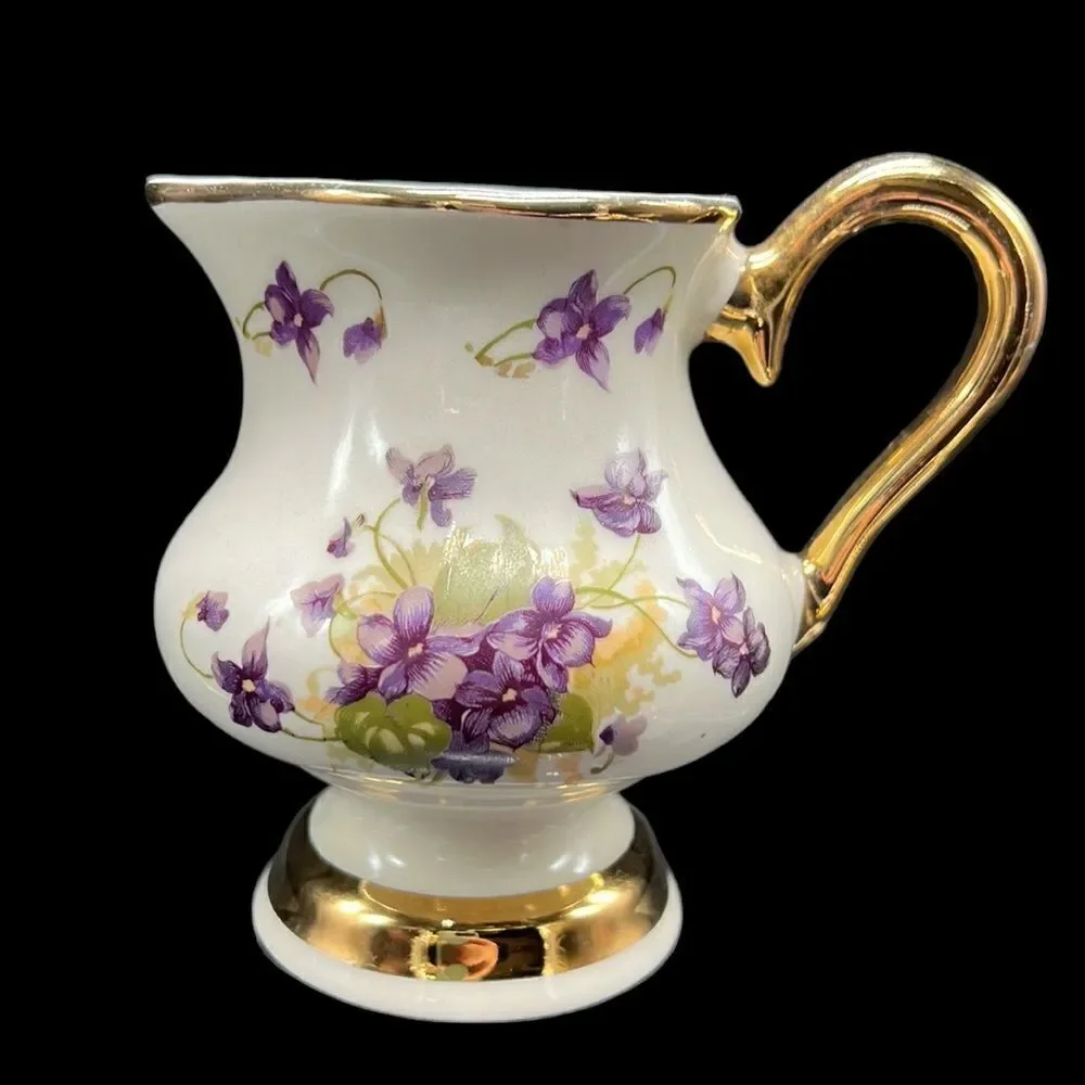 Floral Creamer & Sugar Bowl Set Gold Trim Cottagecore Tea Set